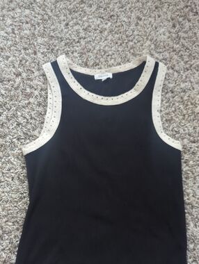 Z Supply Black Tank with Cream Crochet Trim